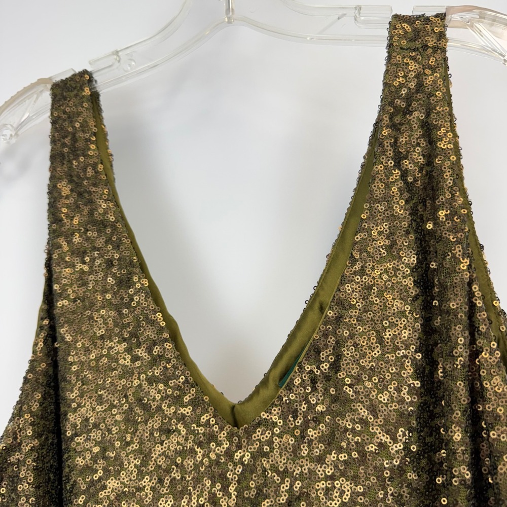 Lauren Ralph Lauren Metallic Gold Sequin Tank Top Size 16 Sleeveless V-Neck - Picture 7 of 12